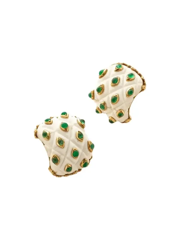 + Buccellati Vintage 1960's 18-karat Gold, Emerald And Bone Clip-on Earrings + Buccellati Vintage 1960's 18-karat Gold, Emerald And Bone Clip-on Earrings