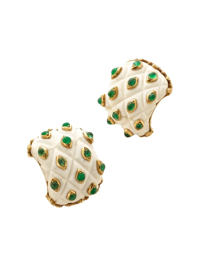 + Buccellati Vintage 1960's 18-karat Gold, Emerald And Bone Clip-on Earrings