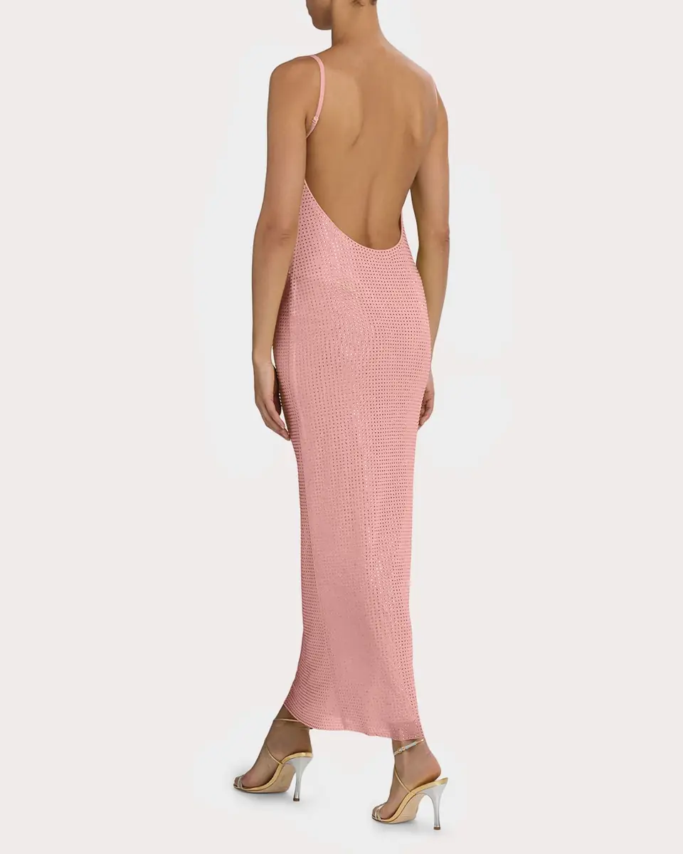 AREA Crystal Hotfix Mesh Backless Maxi Dress | Thumbnail 2