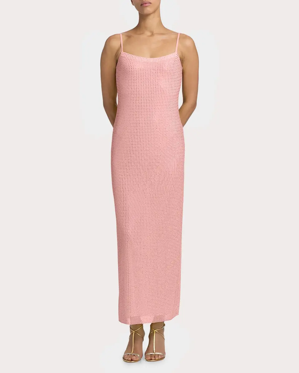 AREA Crystal Hotfix Mesh Backless Maxi Dress | Thumbnail 3