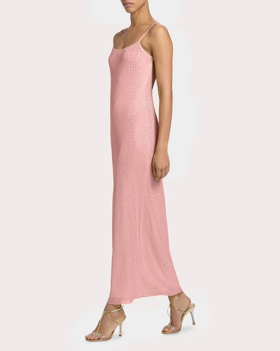 AREA Crystal Hotfix Mesh Backless Maxi Dress | Thumbnail 6