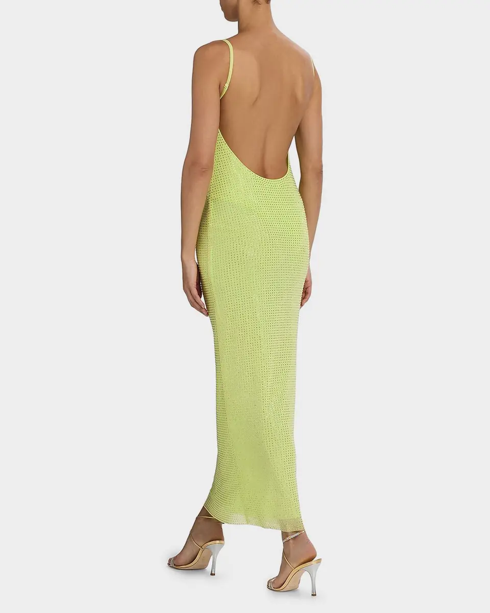 AREA Crystal Hotfix Mesh Backless Maxi Dress | Thumbnail 8