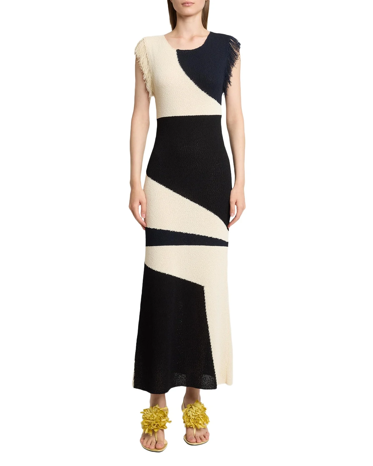 Proenza Schouler Saskia Intarsia Knit Fringe Trim Dress