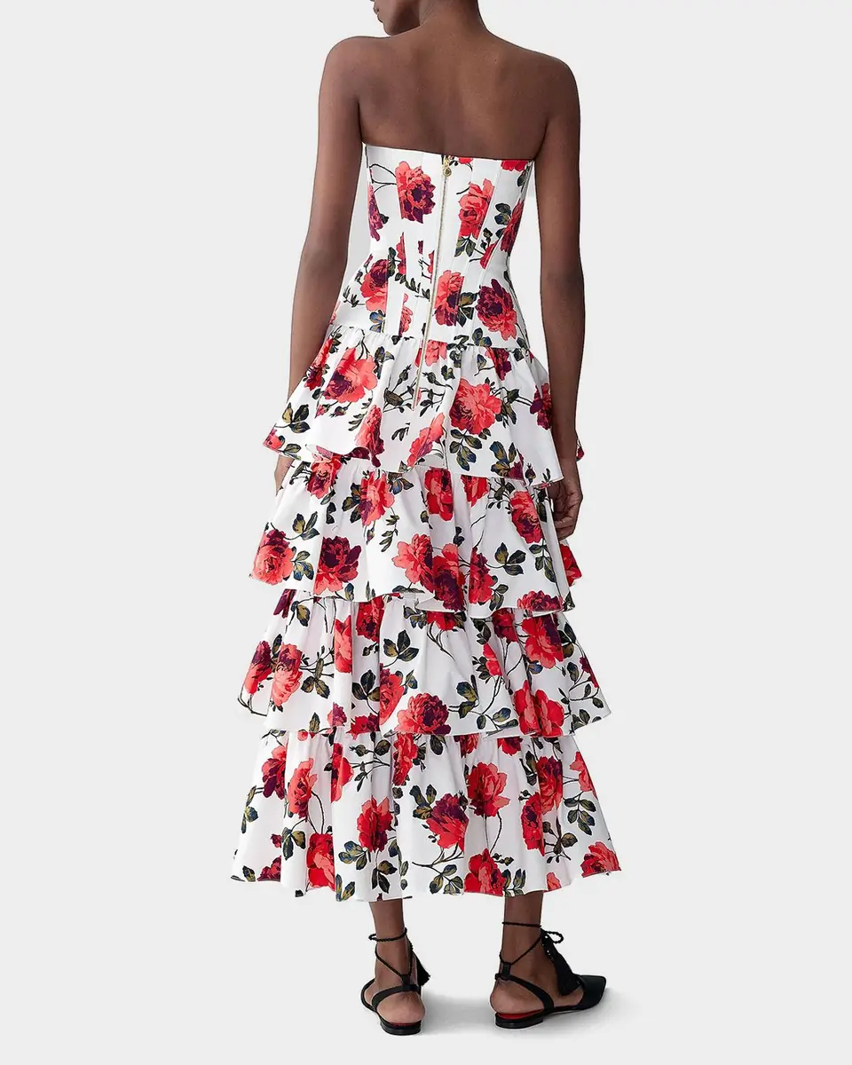 Carolina Herrera Strapless Corset Tiered Ruffle Midi Dress | Thumbnail 3