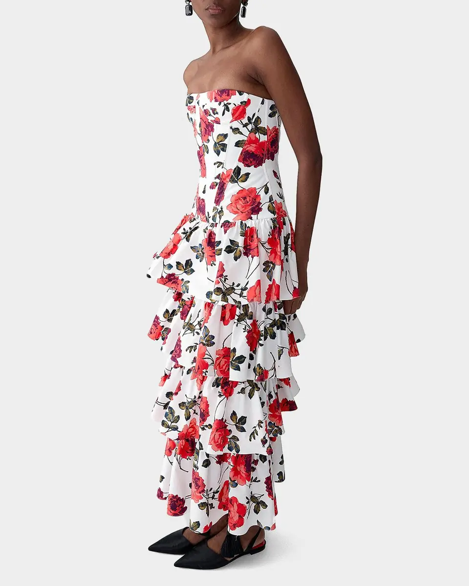 Carolina Herrera Strapless Corset Tiered Ruffle Midi Dress | Thumbnail 4