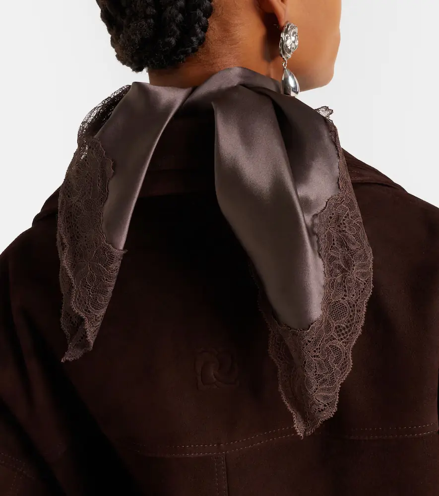 Magda Butrym Lace-trimmed silk satin scarf | Thumbnail 4
