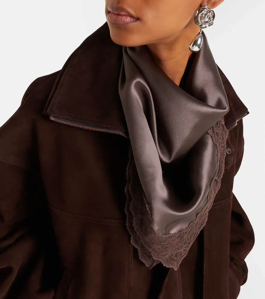 Magda Butrym Lace-trimmed silk satin scarf | Thumbnail 5