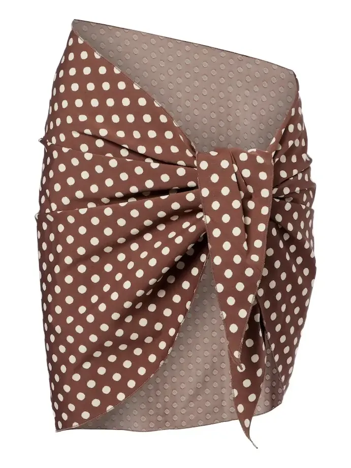 Draped polka-dot beach cover-up