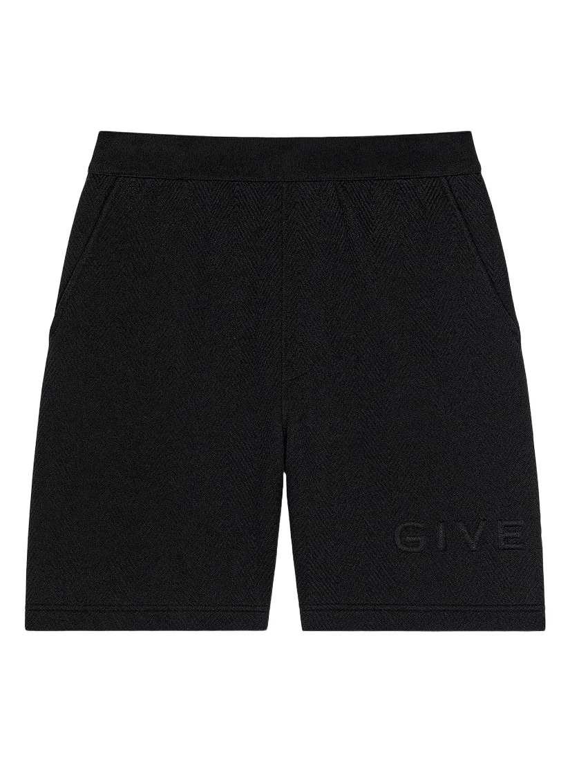 Givenchy Men's Herringbone Bermuda Shorts with Jacquard - Black
