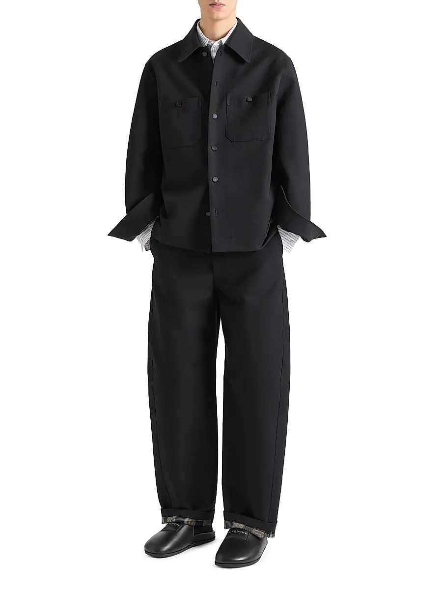 Givenchy Men's Couture Seam Overshirt Jacket in Cotton with Checked Reverse - Black | Thumbnail 2