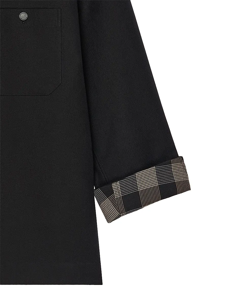 Givenchy Men's Couture Seam Overshirt Jacket in Cotton with Checked Reverse - Black | Thumbnail 6
