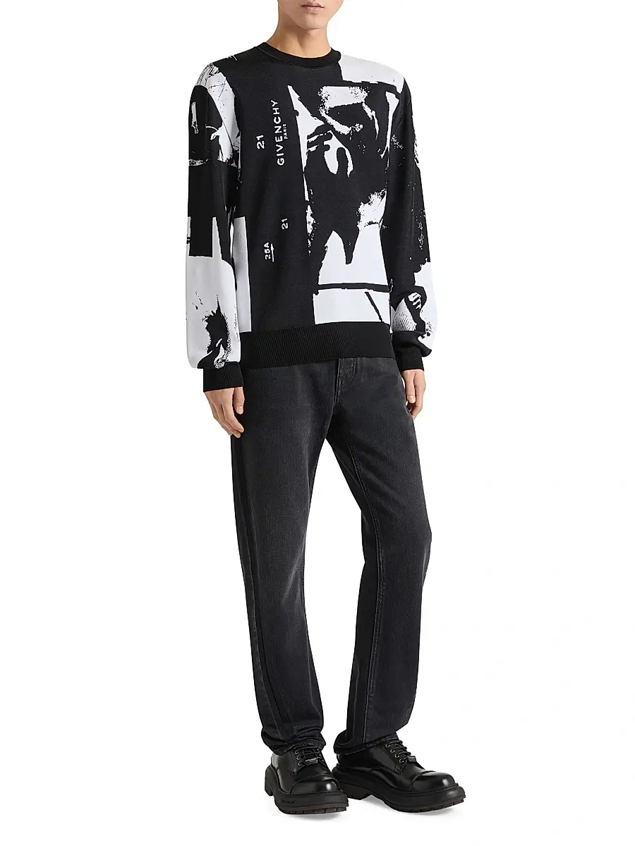 Givenchy Men's Sweater in Knit with Photographic Negative Jacquard | Thumbnail 2 Givenchy Men's Sweater in Knit with Photographic Negative Jacquard | Thumbnail 2