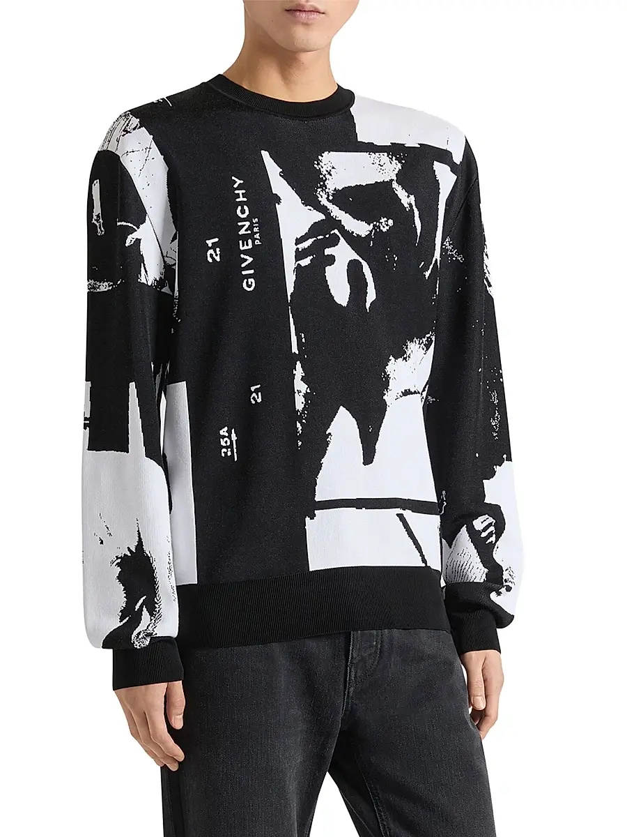 Givenchy Men's Sweater in Knit with Photographic Negative Jacquard | Thumbnail 3 Givenchy Men's Sweater in Knit with Photographic Negative Jacquard | Thumbnail 3