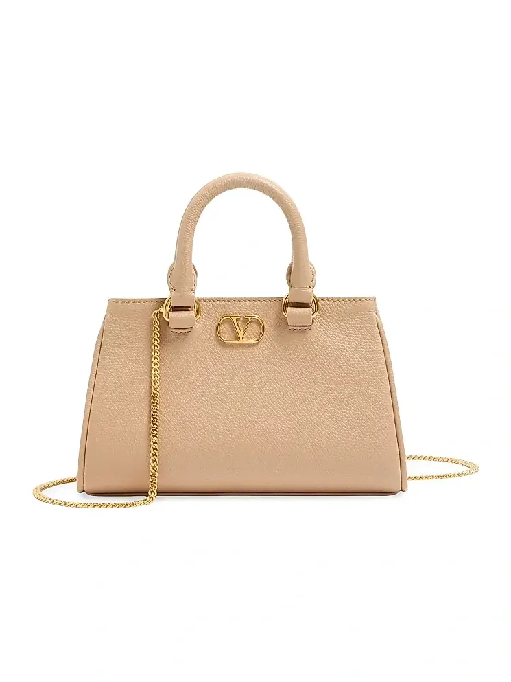 Women's Mini VLogo Signature Top Handle Bag in Grainy Calfskin - Beige Women's Mini VLogo Signature Top Handle Bag in Grainy Calfskin - Beige