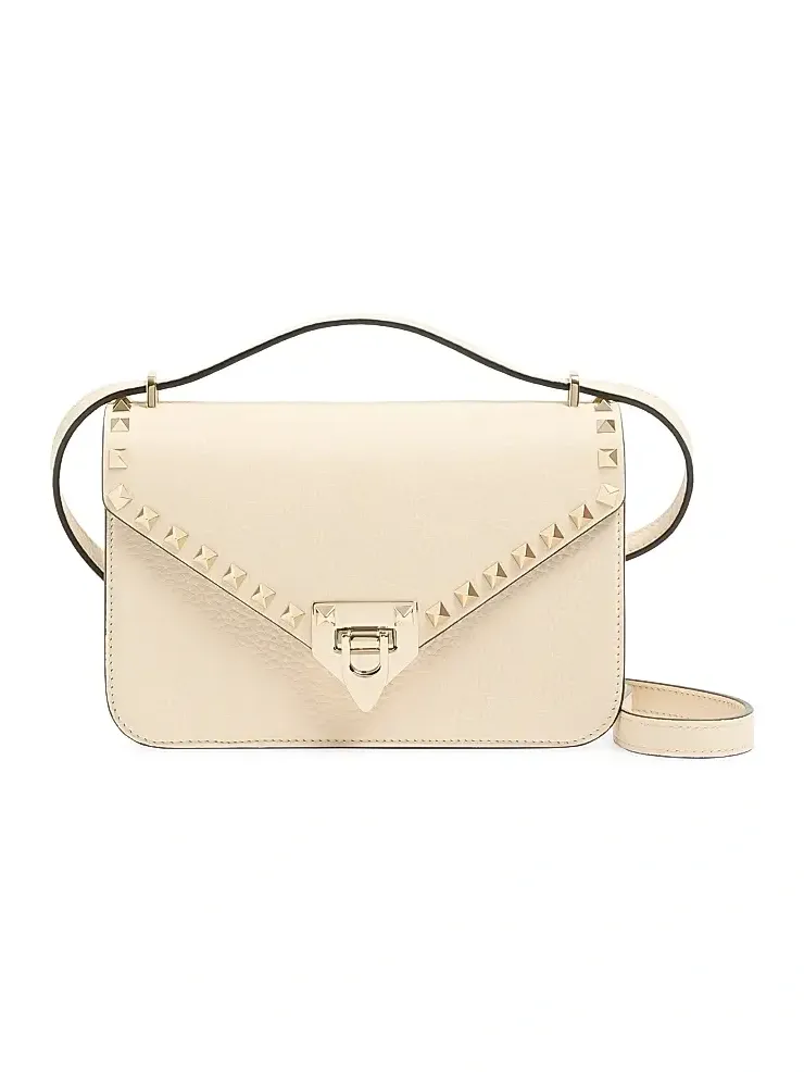 Women's Rockstud Small Shoulder Bag in Grainy Calfskin - Ivory Women's Rockstud Small Shoulder Bag in Grainy Calfskin - Ivory