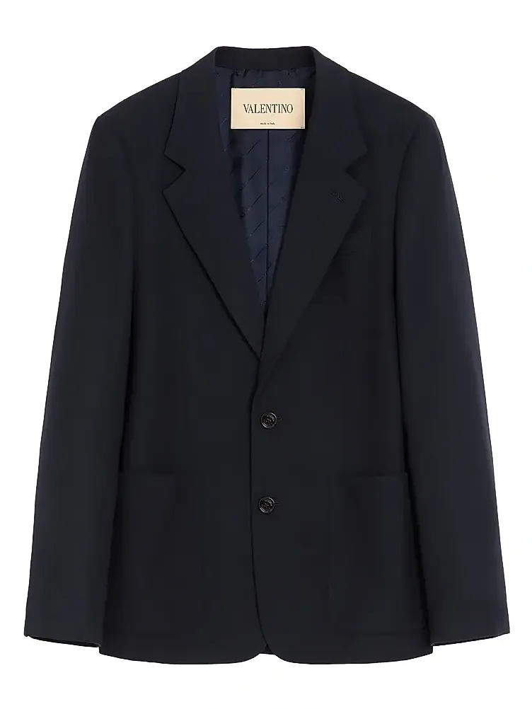 Men's Single-Breasted Jacket in Natté Wool - Dark Blue Men's Single-Breasted Jacket in Natté Wool - Dark Blue