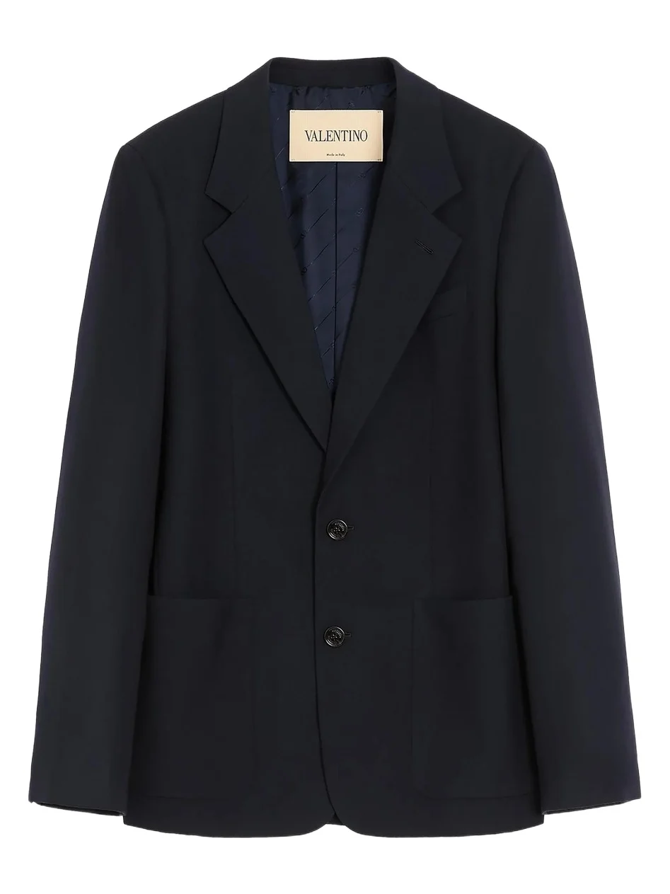 Men's Single-Breasted Jacket in Natté Wool - Dark Blue Men's Single-Breasted Jacket in Natté Wool - Dark Blue