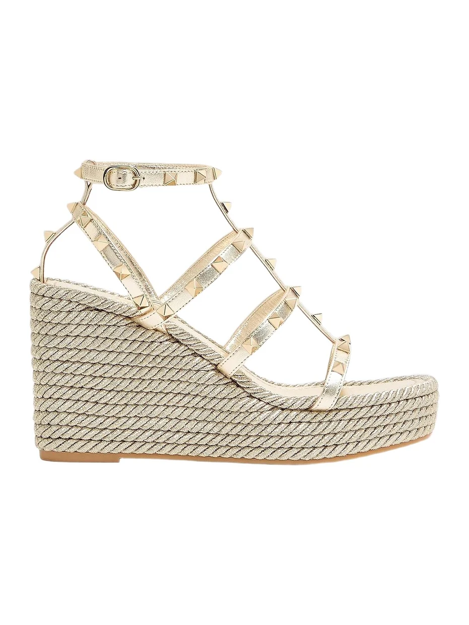 Valentino Women's Rockstud Laminated 95MM Nappa Wedge Sandals