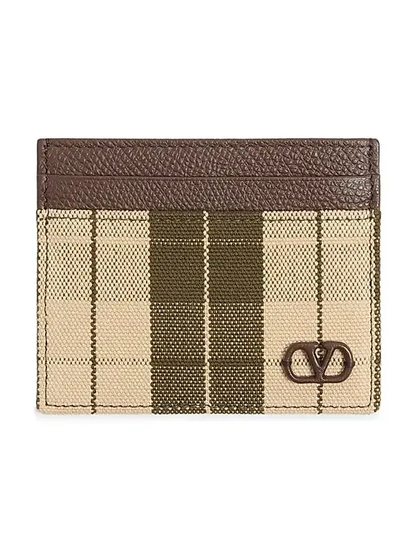 Valentino Men's VLogo Signature Cardholder in Checked Fabric - Green Beige
