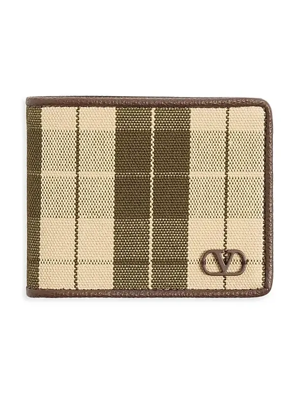 Valentino Men's VLogo Signature Wallet in Checked Fabric - Green Beige