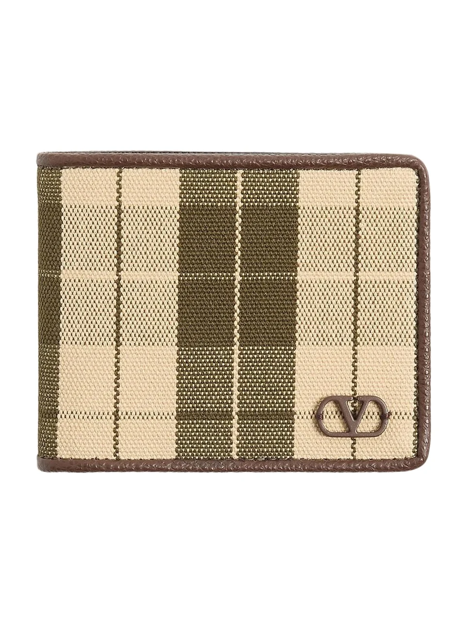 Men's VLogo Signature Wallet in Checked Fabric - Green Beige Men's VLogo Signature Wallet in Checked Fabric - Green Beige