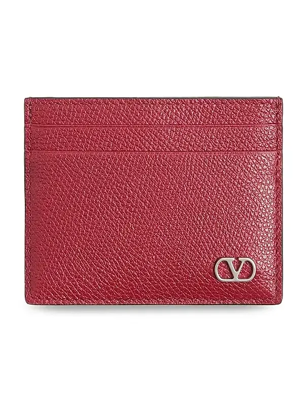 Valentino Men's VLogo Signature Card Holder in Grainy Calfskin - Red