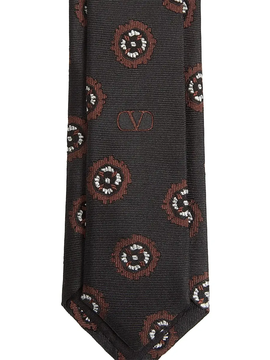 Valentino Men's Valentie Silk Jacquard Tie with Geometric Pattern - Black Multi | Thumbnail 2 Valentino Men's Valentie Silk Jacquard Tie with Geometric Pattern - Black Multi | Thumbnail 2