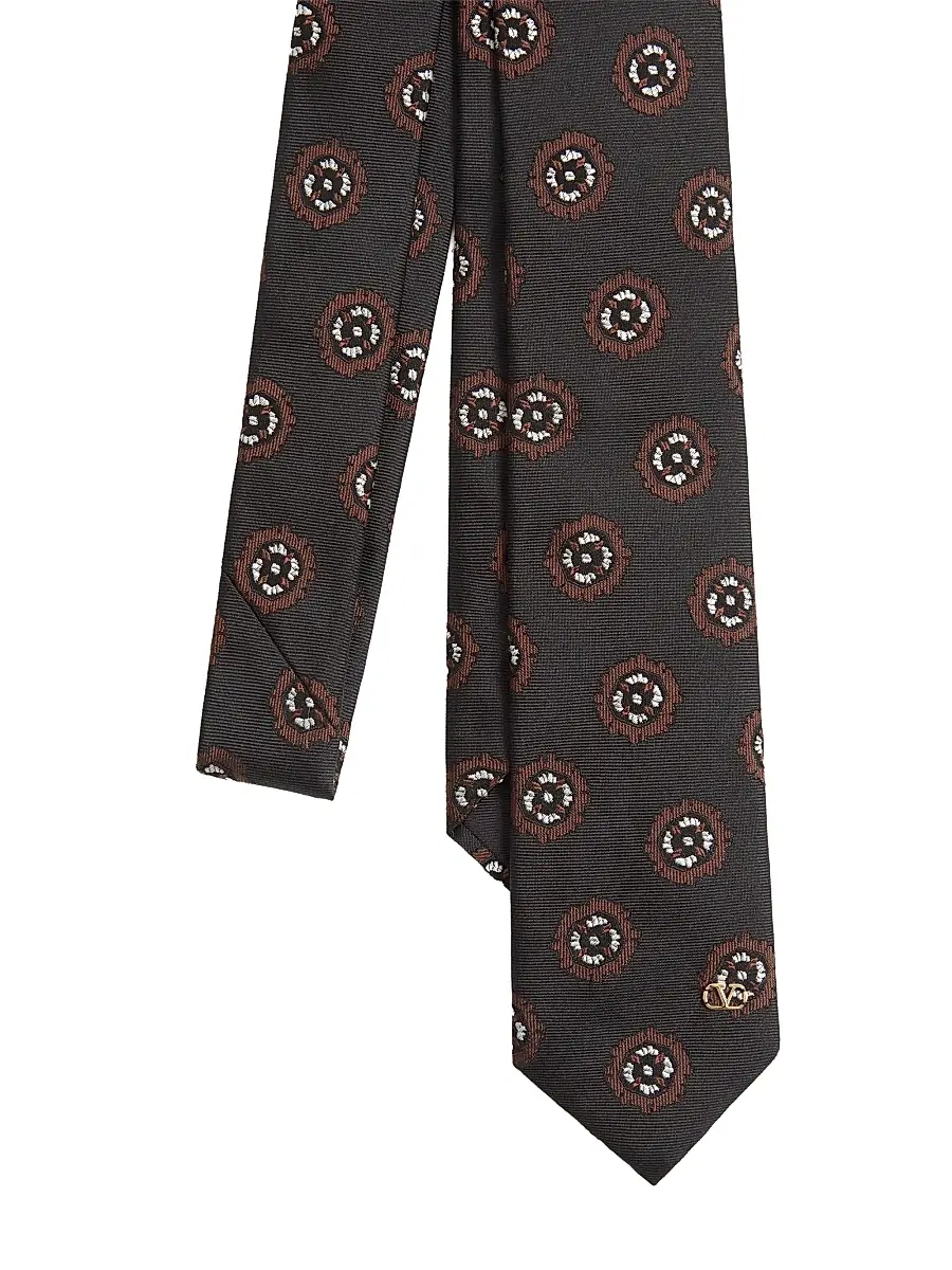 Valentino Men's Valentie Silk Jacquard Tie with Geometric Pattern - Black Multi | Thumbnail 3 Valentino Men's Valentie Silk Jacquard Tie with Geometric Pattern - Black Multi | Thumbnail 3