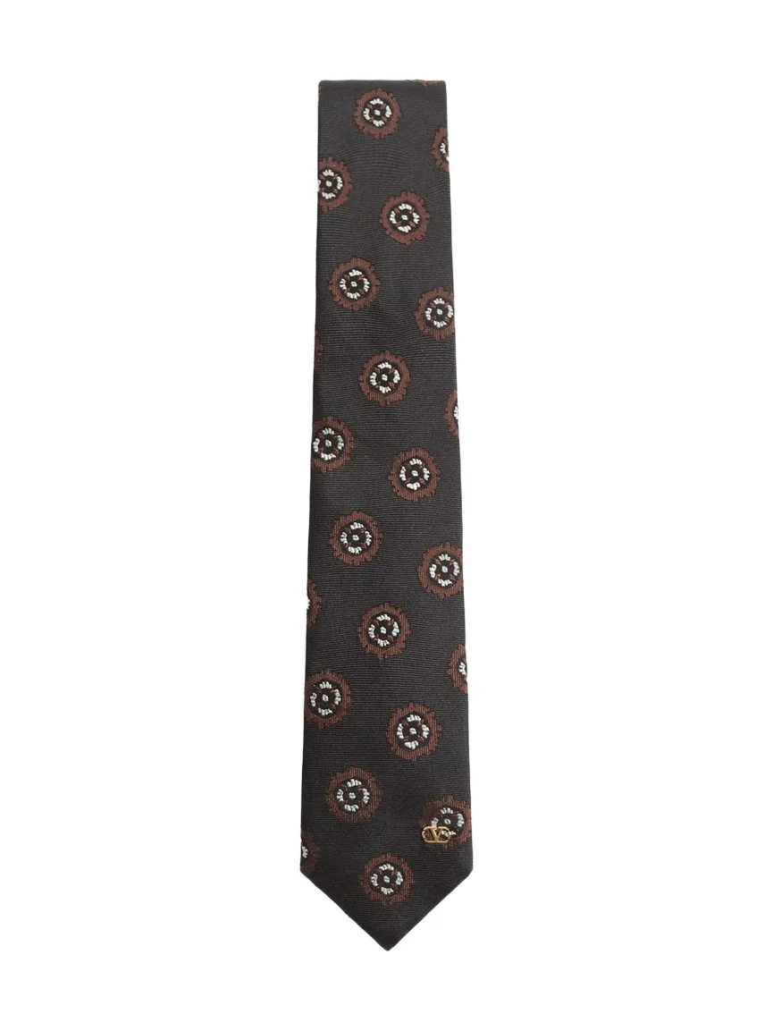 Men's Valentie Silk Jacquard Tie with Geometric Pattern - Black Multi Men's Valentie Silk Jacquard Tie with Geometric Pattern - Black Multi