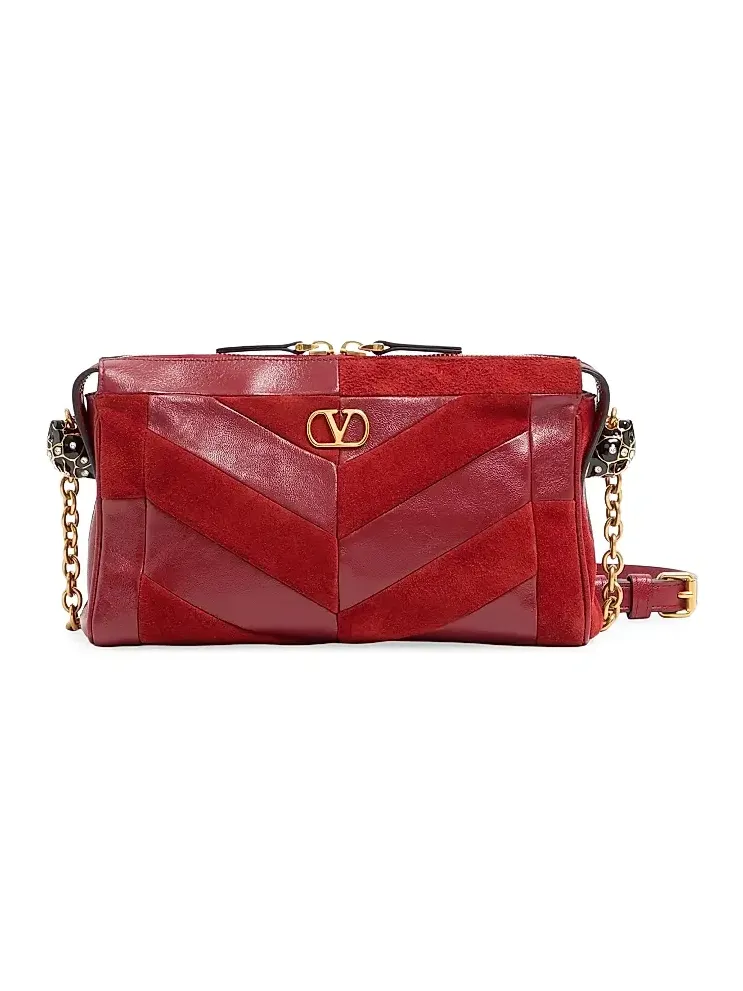 Women's Panthea Small Shoulder Bag in Suede and Nappa - Red