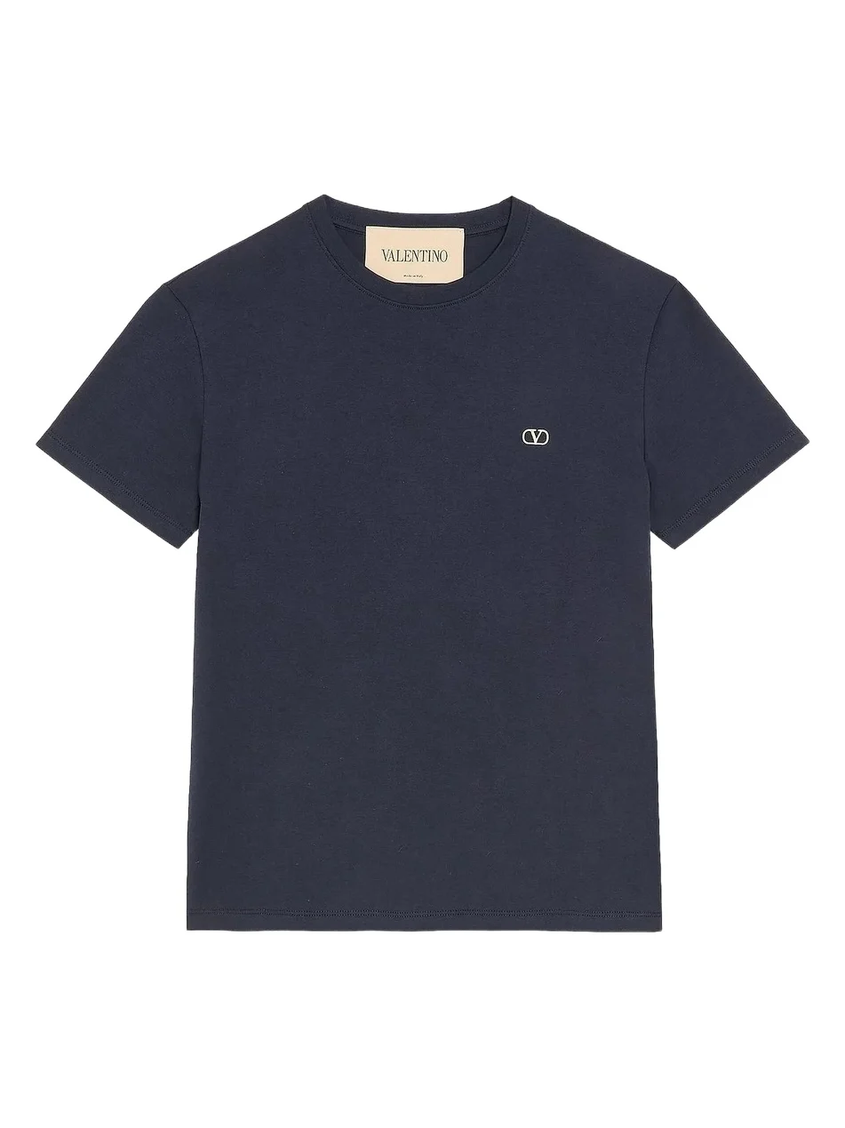 Men's Cotton T-Shirt with VLogo Embroidery - Navy Men's Cotton T-Shirt with VLogo Embroidery - Navy