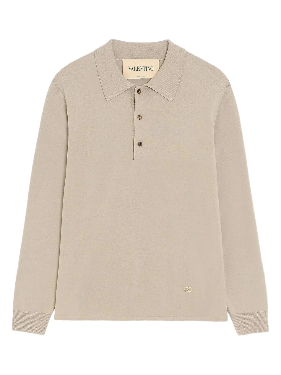 Valentino Men's Wool Polo Shirt with VLogo - Beige