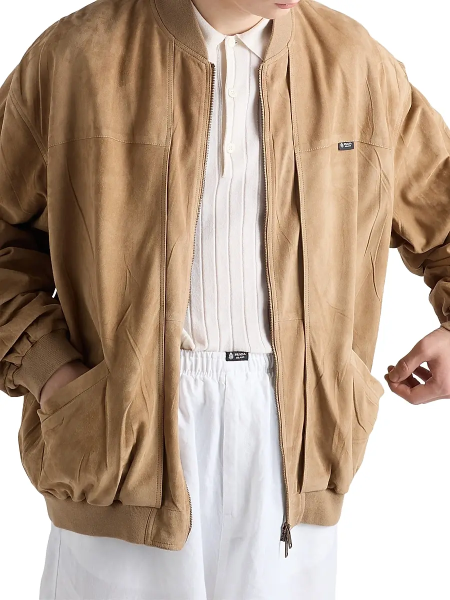 Prada Men's Suede Bomber Jacket | Thumbnail 3