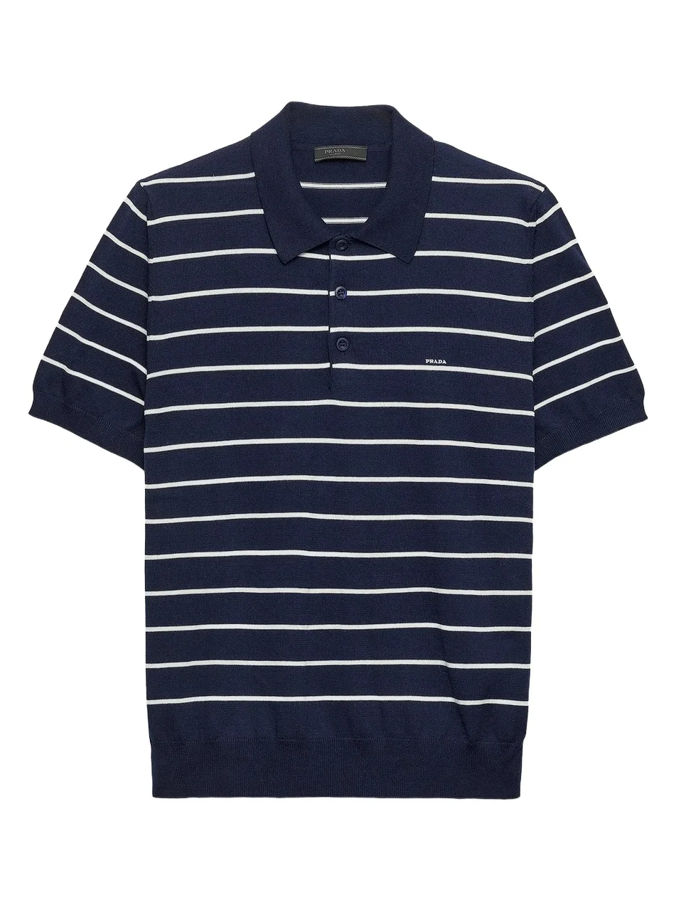 Prada Men's Short-Sleeved Striped Cotton Polo Shirt