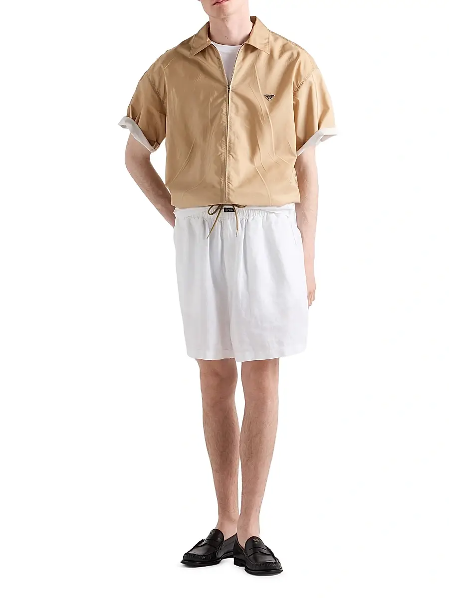 Prada Men's Short-Sleeved Re-Nylon Zipper Shirt | Thumbnail 2