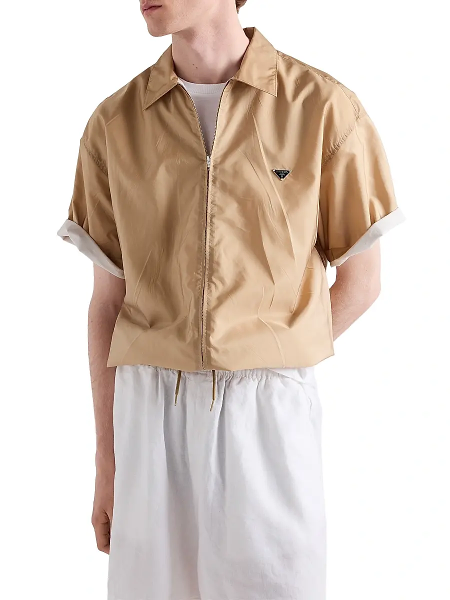 Prada Men's Short-Sleeved Re-Nylon Zipper Shirt | Thumbnail 3