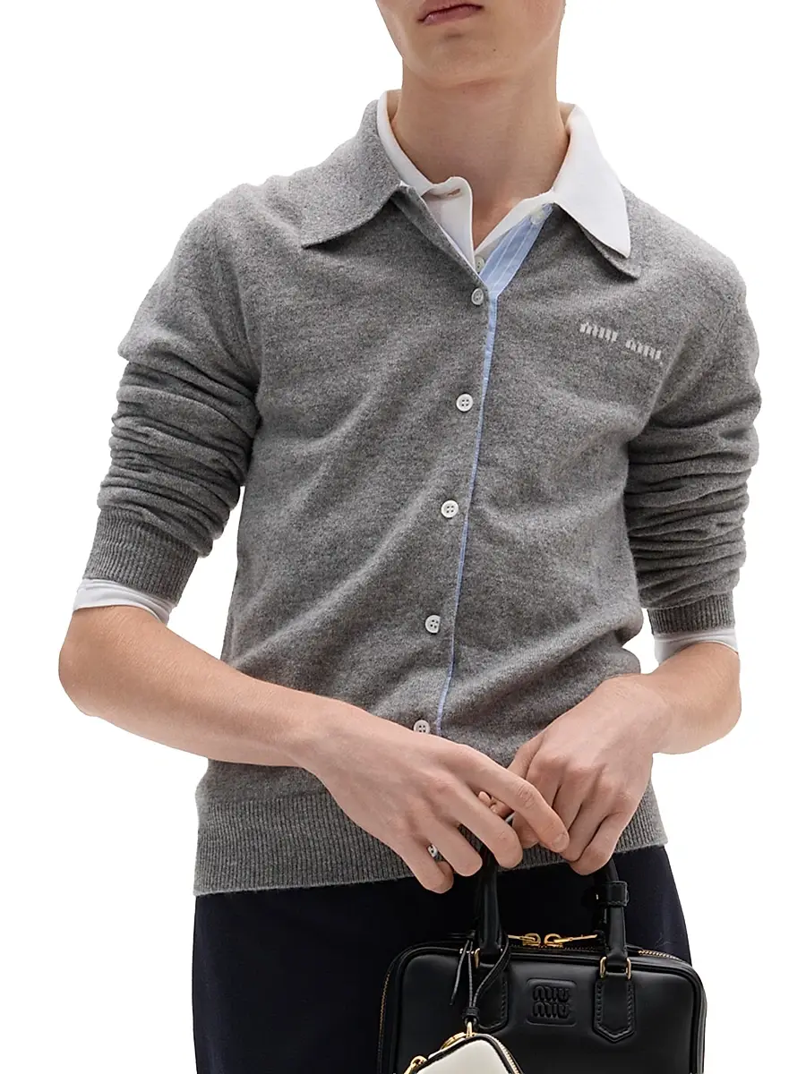 Miu Miu Women's Cashmere Cardigan - Grey | Thumbnail 2 Miu Miu Women's Cashmere Cardigan - Grey | Thumbnail 2