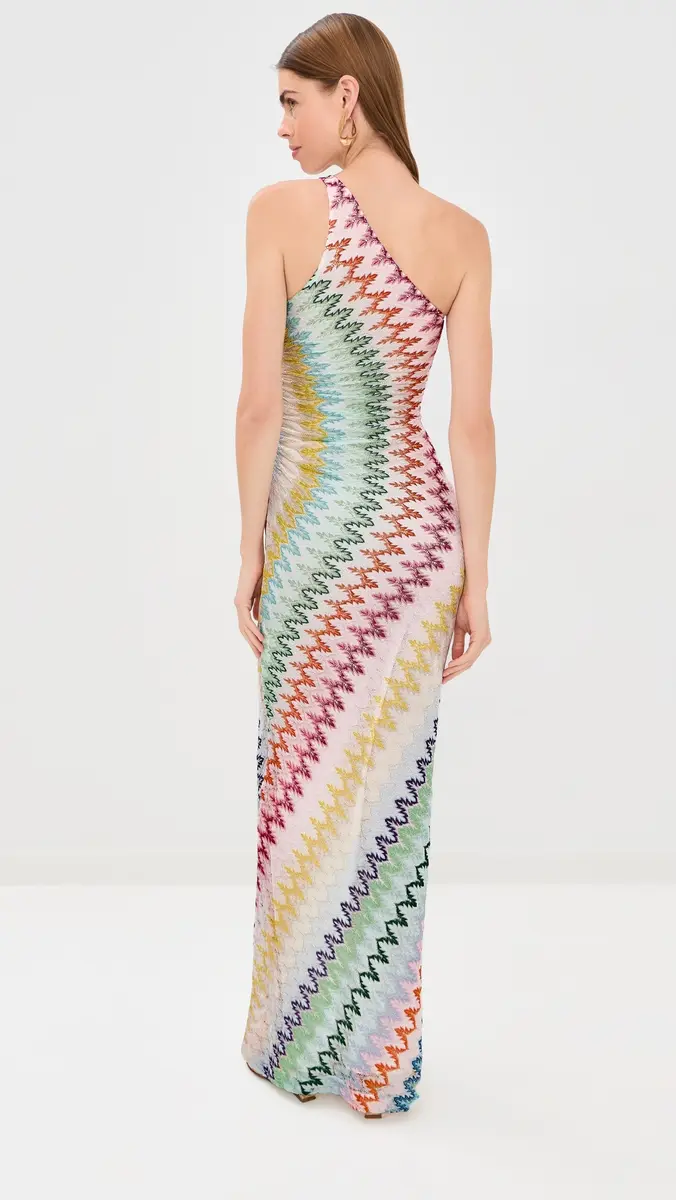 Missoni One Shoulder Long Dress Multicolor On White Base | Thumbnail 3 Missoni One Shoulder Long Dress Multicolor On White Base | Thumbnail 3
