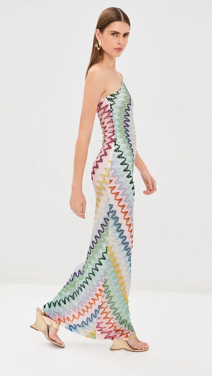 Missoni One Shoulder Long Dress Multicolor On White Base | Thumbnail 4 Missoni One Shoulder Long Dress Multicolor On White Base | Thumbnail 4