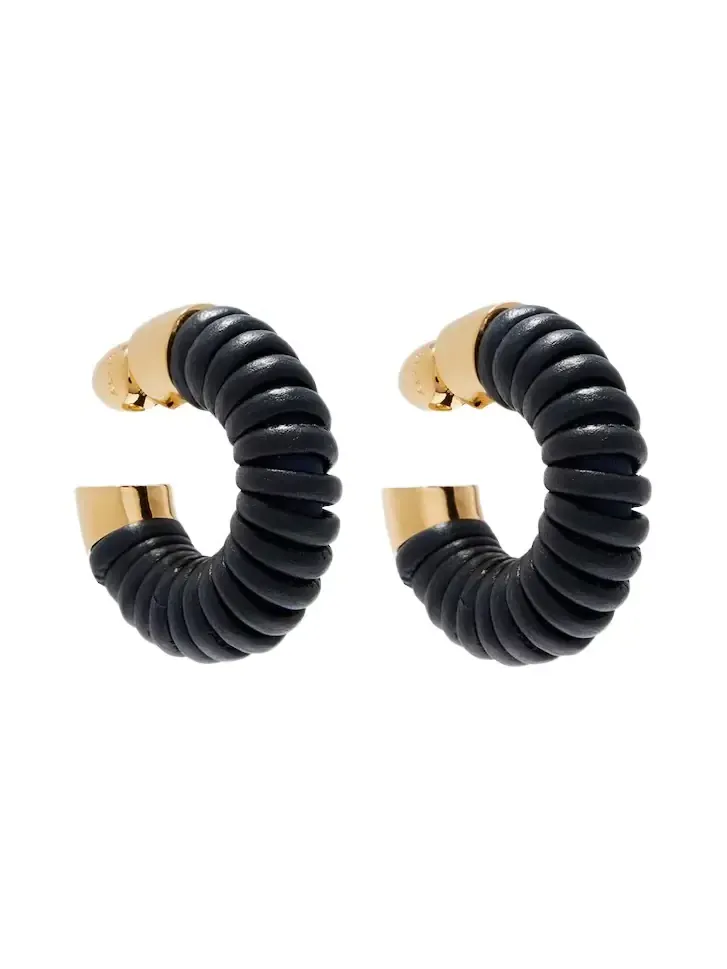 Alaïa Bobine leather-trimmed hoop earrings