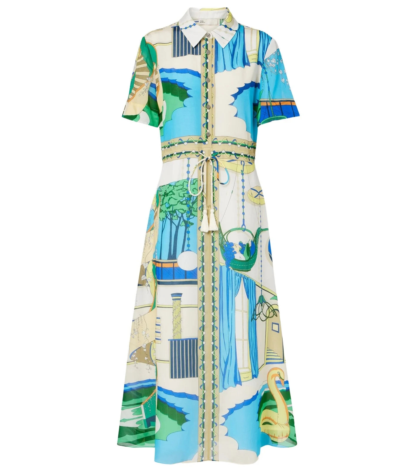 Printed silk and cotton shirt dress