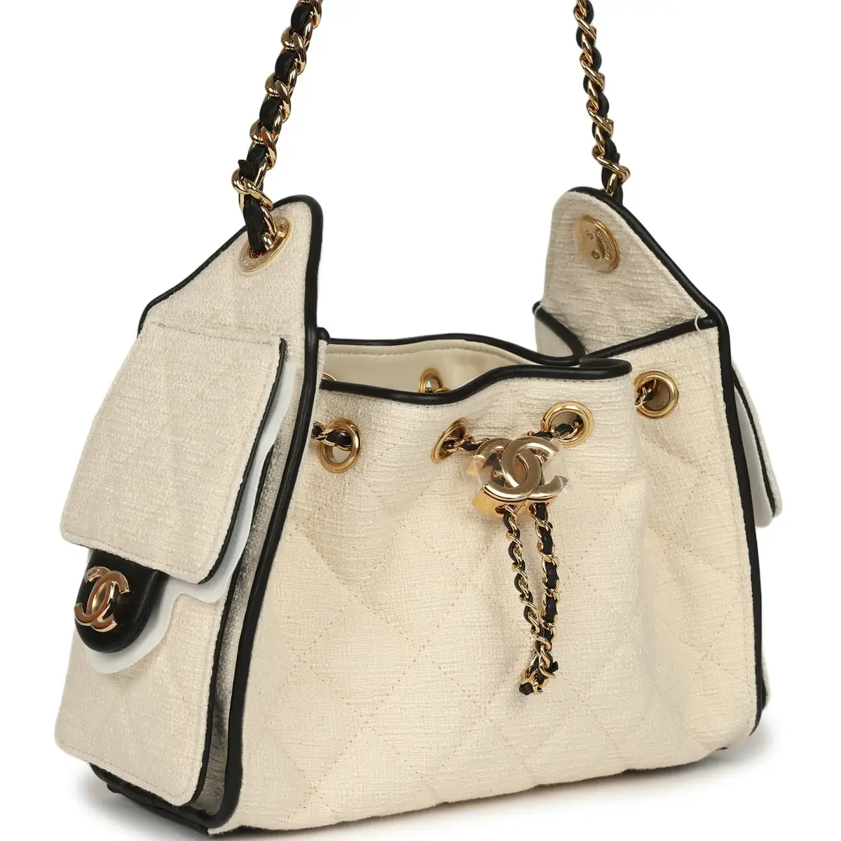Chanel Chanel Mini 25 Hobo Bag Ecru Canvas and Black Calfskin Gold Hardware | Thumbnail 2 Chanel Chanel Mini 25 Hobo Bag Ecru Canvas and Black Calfskin Gold Hardware | Thumbnail 2