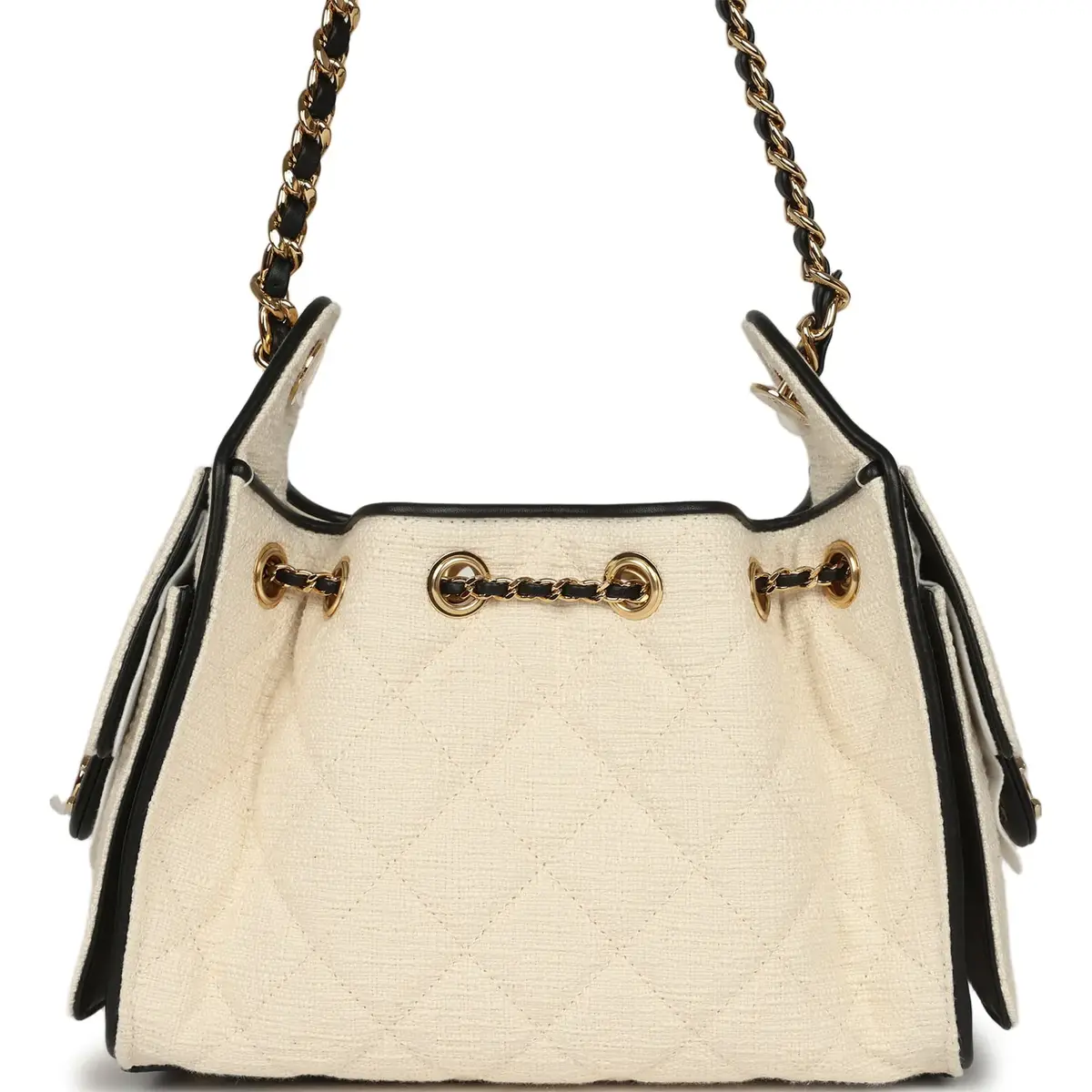 Chanel Chanel Mini 25 Hobo Bag Ecru Canvas and Black Calfskin Gold Hardware | Thumbnail 4 Chanel Chanel Mini 25 Hobo Bag Ecru Canvas and Black Calfskin Gold Hardware | Thumbnail 4