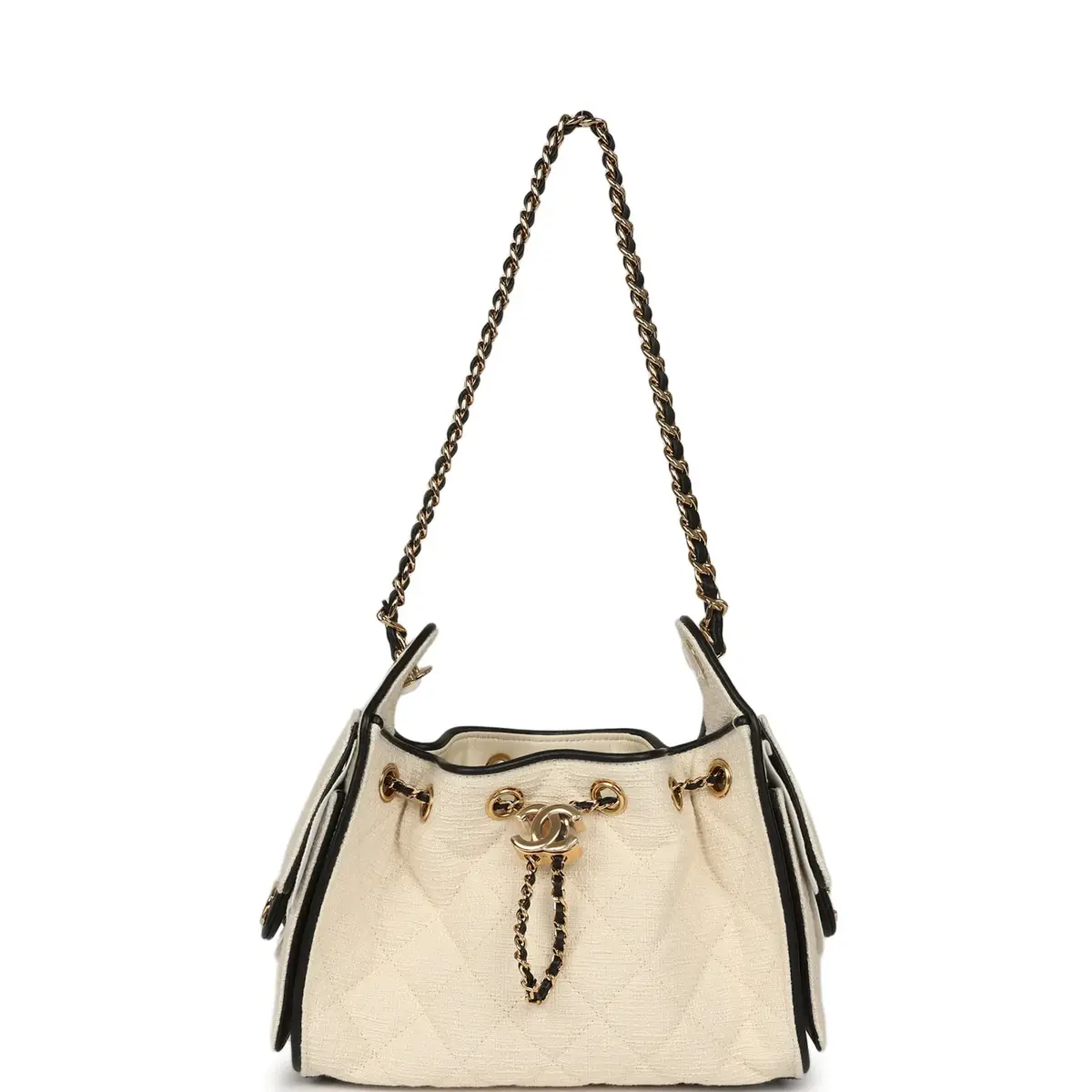 Chanel Chanel Mini 25 Hobo Bag Ecru Canvas and Black Calfskin Gold Hardware | Thumbnail 7 Chanel Chanel Mini 25 Hobo Bag Ecru Canvas and Black Calfskin Gold Hardware | Thumbnail 7