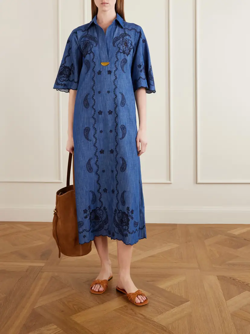 Zimmermann Aster Embroidered Denim Midi Dress | Thumbnail 2