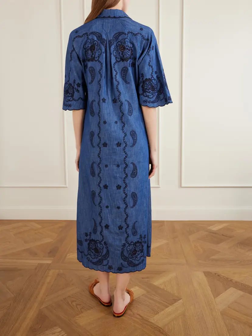 Zimmermann Aster Embroidered Denim Midi Dress | Thumbnail 3