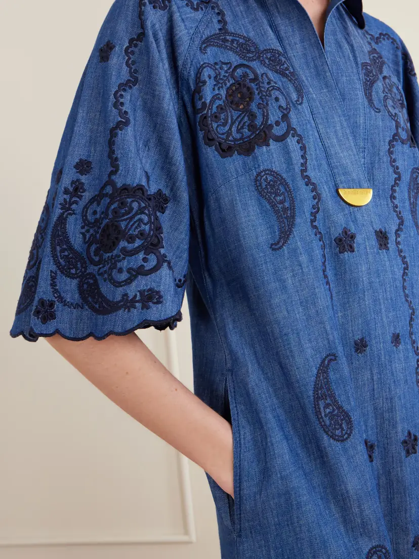 Zimmermann Aster Embroidered Denim Midi Dress | Thumbnail 4