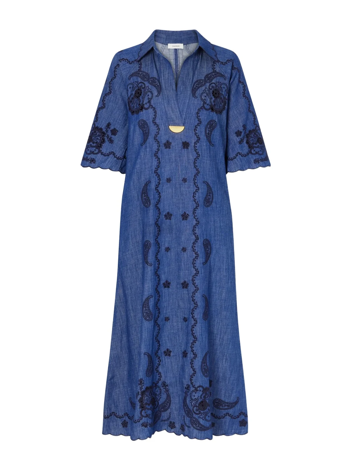 Aster Embroidered Denim Midi Dress