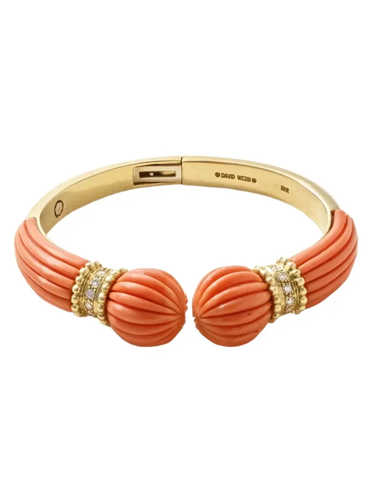 + David Webb Vintage 1980s 18-karat Gold, Coral And Diamond Bracelet + David Webb Vintage 1980s 18-karat Gold, Coral And Diamond Bracelet