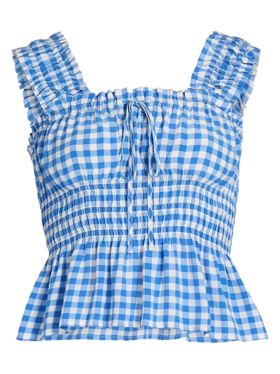RAILS Women's Donna Peplum-Waist Sleevleless Gingham Crop Top